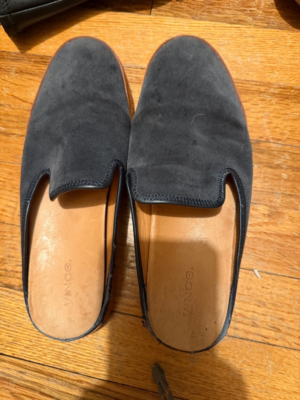 Vince Navy Suede Backless Loafers